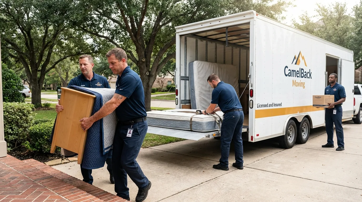 Crew loading residential truck for cross-state move from Woodbridge, CT