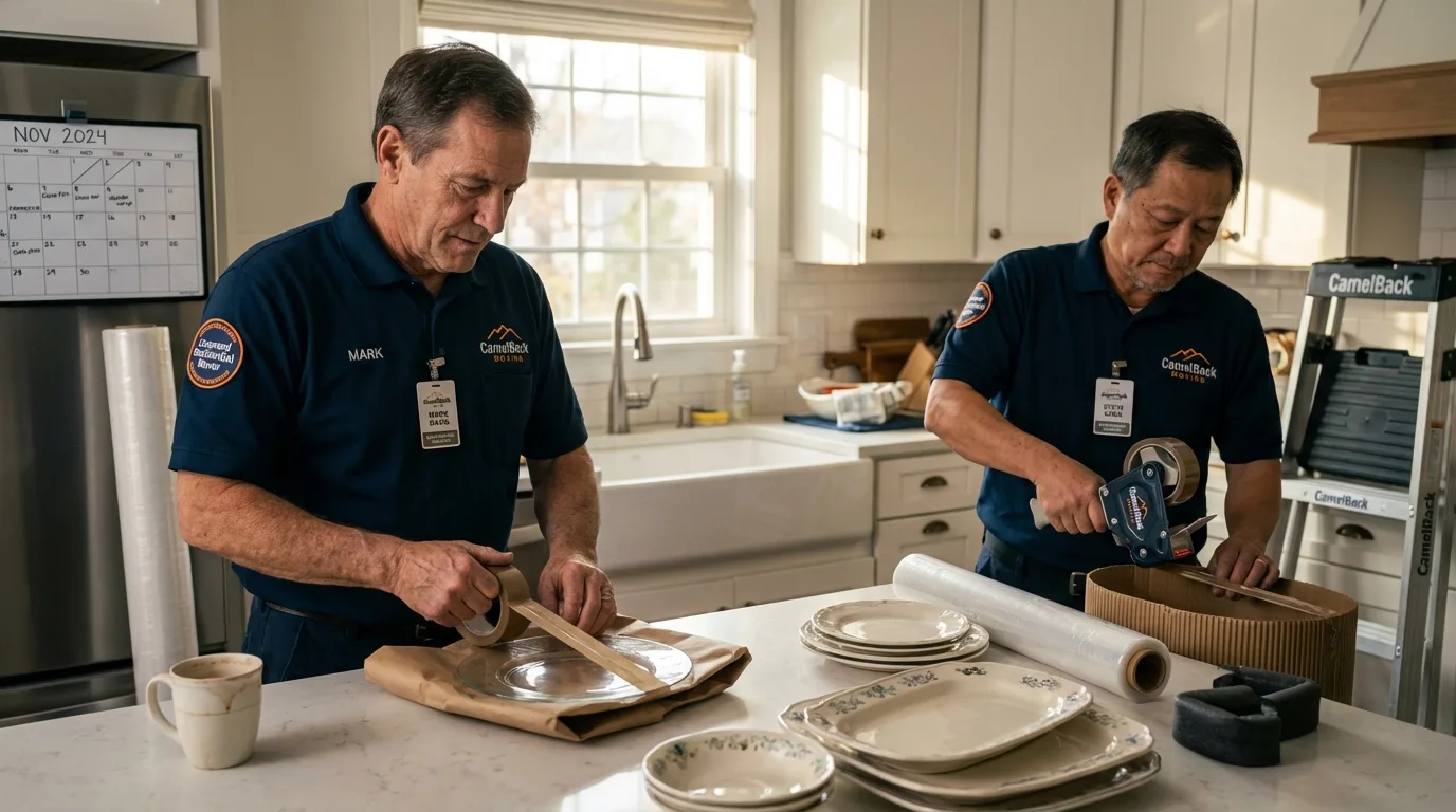 Professional crew packing kitchen dishware in Woodbridge, CT